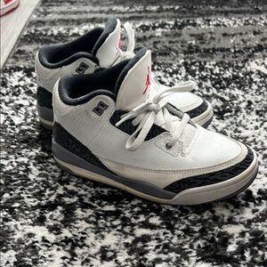 Jordan Kids White and Black Sneakers with Red Logo